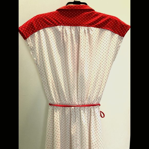 Vintage White & Red Polka Dot Sleeveless Dress Sz S/M Full Circle Skirt - Picture 2 of 13